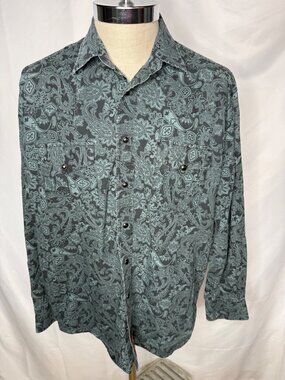 Cinch Mens Pearl Snap Long Sleeve Western Shirt Sz M Paisley Green Black